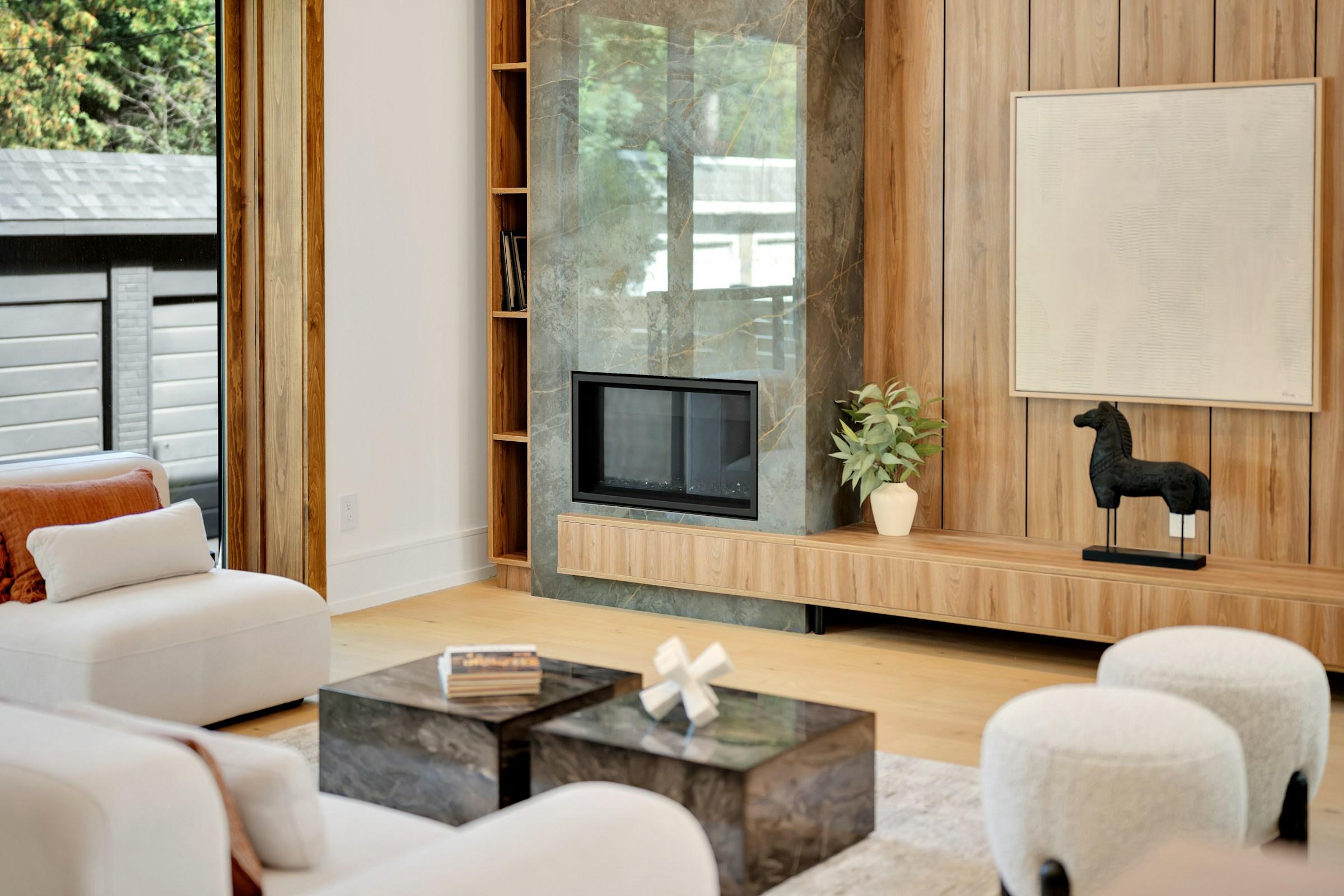Living room interior with fireplace